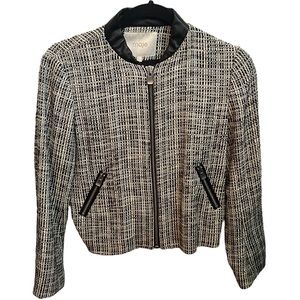 Maje tweed long sleeve zippered short jacket black white classic knit bomber